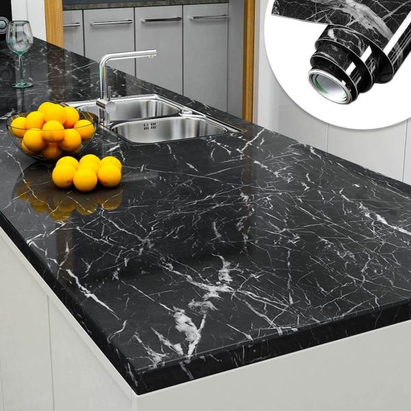 Self Adhesive Black & White Marble Sheet for Kitchen / Waterproof Anti Oil & Heat Resistant Wallpaper Sheet (2 Feet x 6.5 feet)